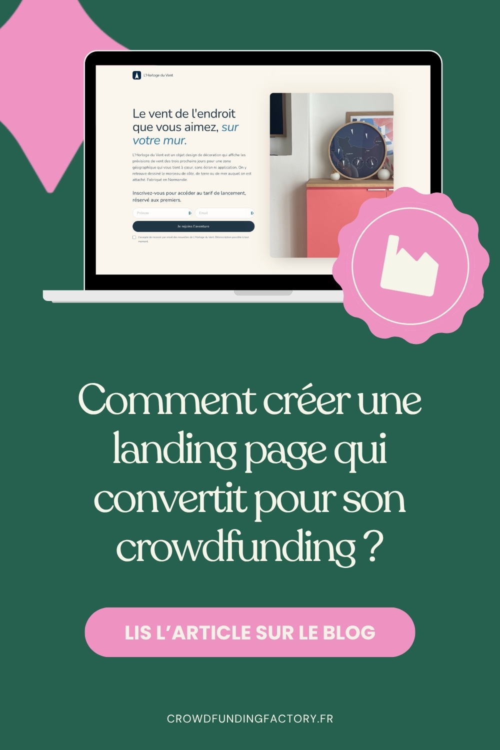 Landing page efficace pour financement participatif sur ordinateur portable.