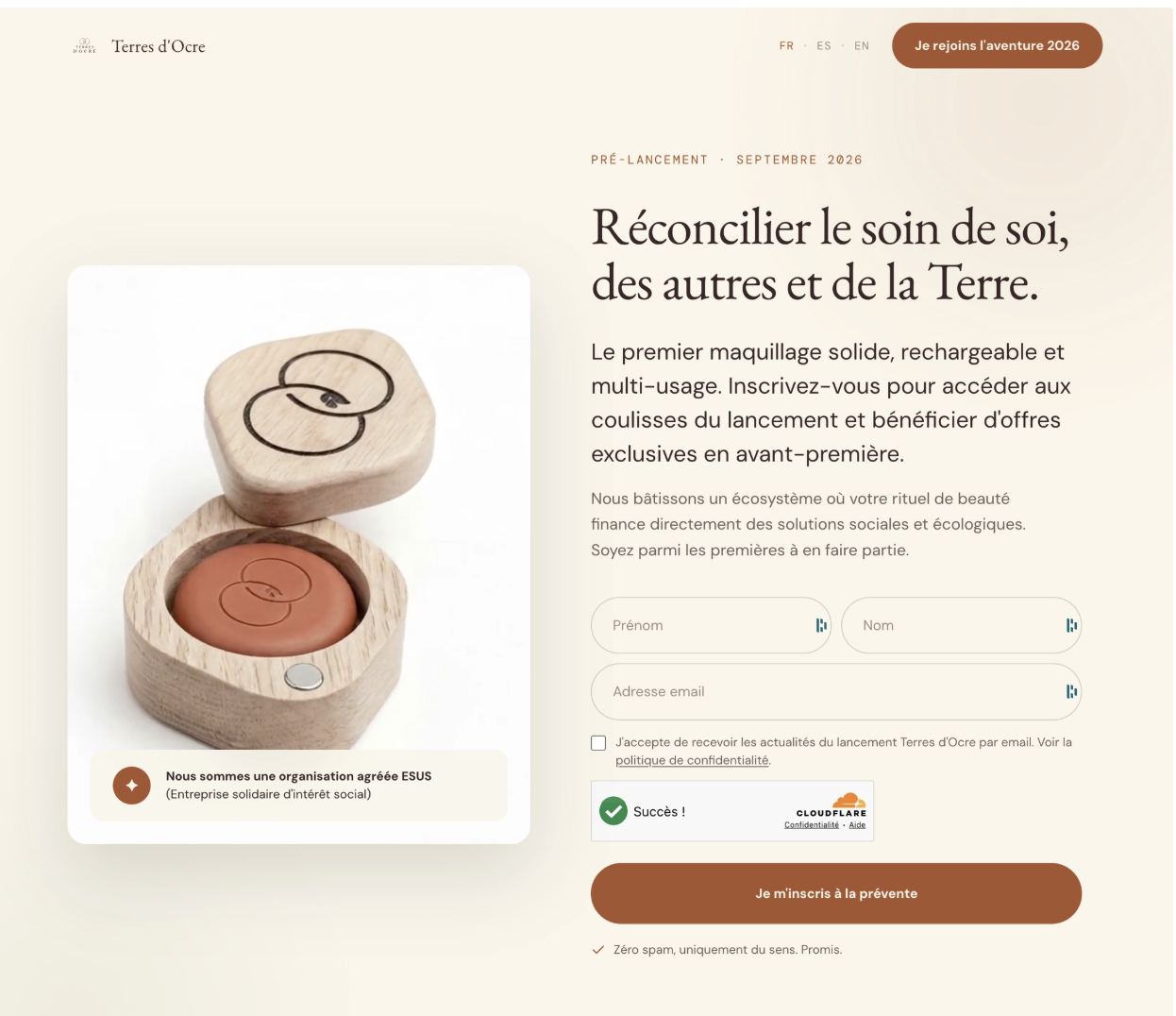 Landing page terres d'ocre crowdfunding