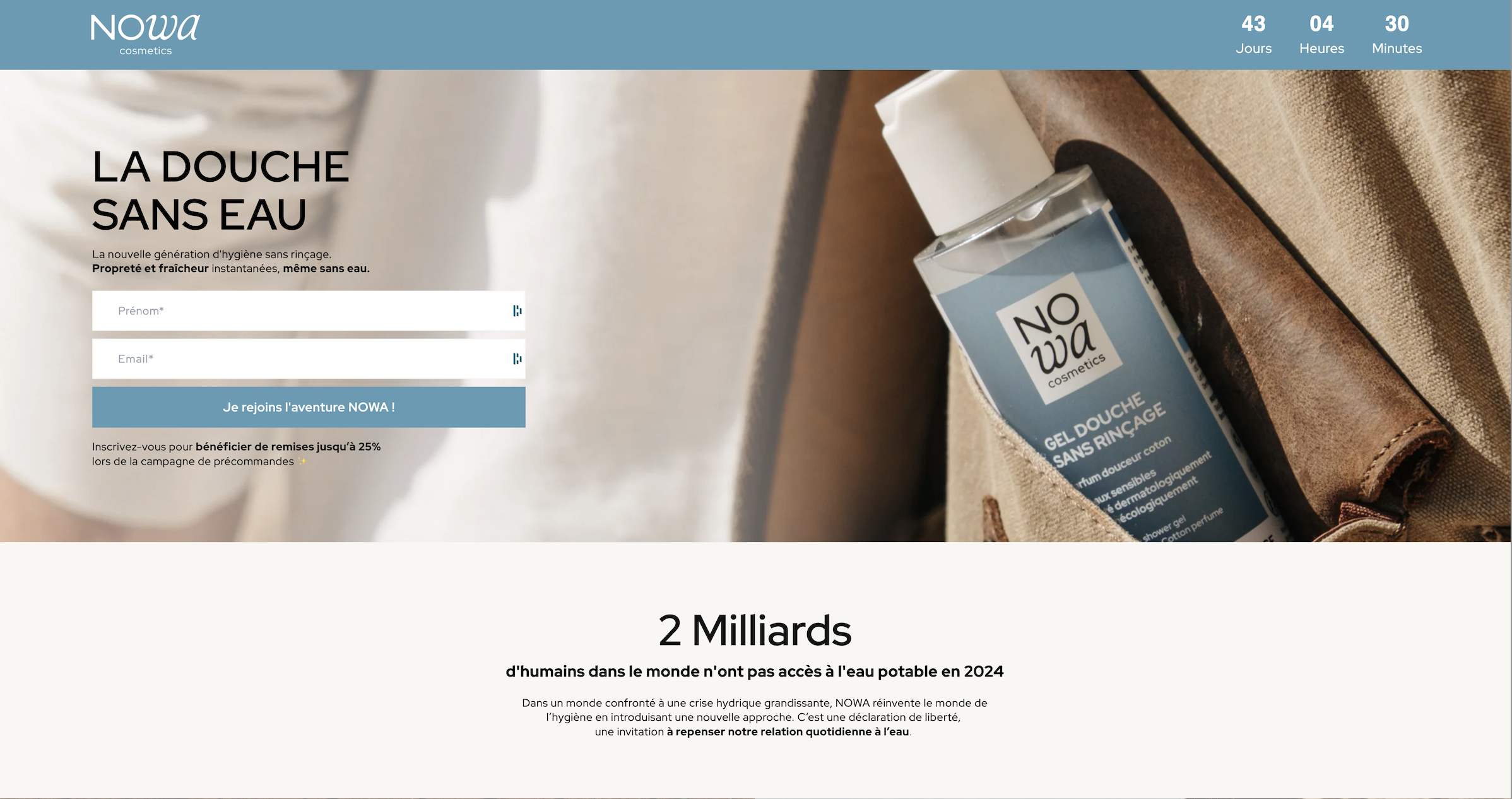 landing page crowdfunding nowa no water