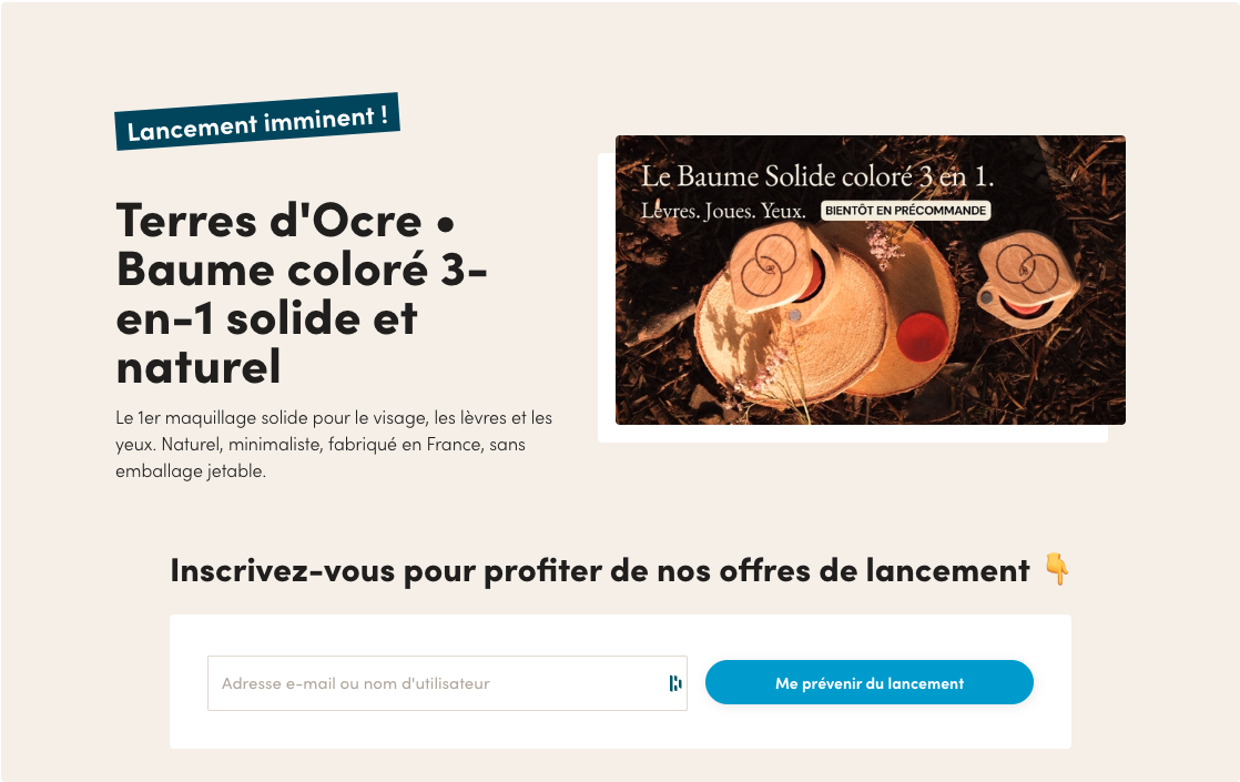 Lancement imminent baume coloré solide Terres d'Ocre sur ulule